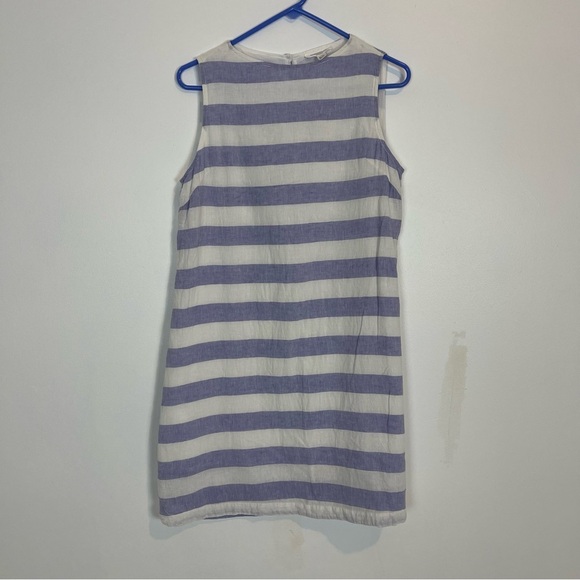 BeachLunchLounge Linen Striped Nautical Shift Dress Sleeveless white blue size M - Picture 1 of 8